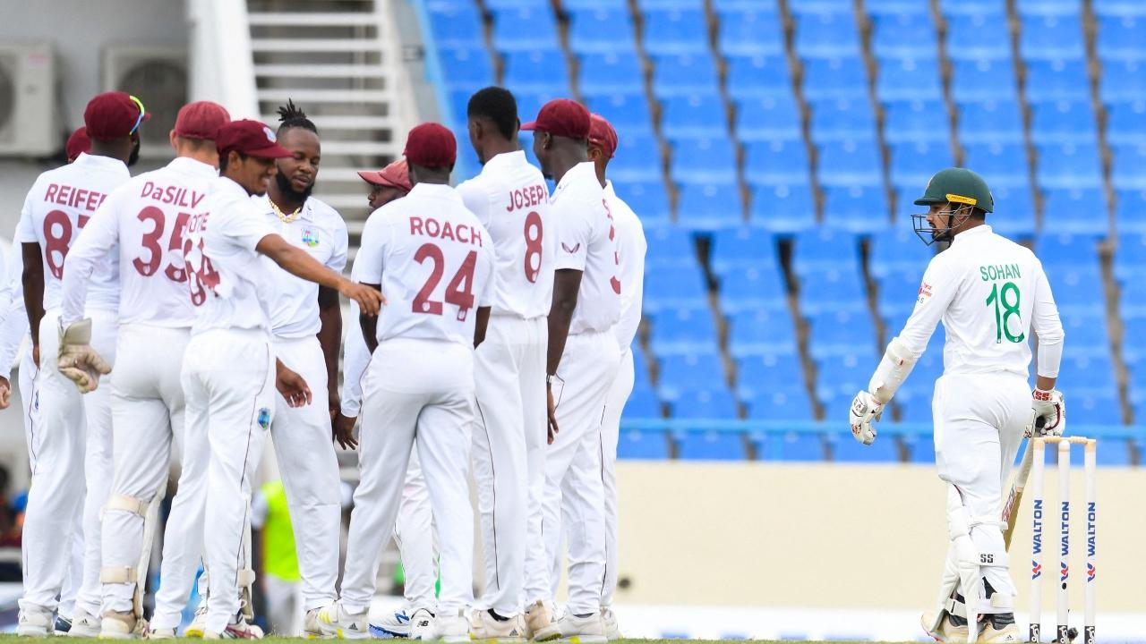 Excellent West Indies pacers subject Bangladesh to embarrassing total of 103 on day 1